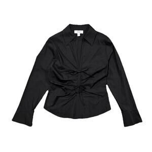 Jason Wu Long Sleeve Double Bow Ruched V-neck Collared Top Women’s Small